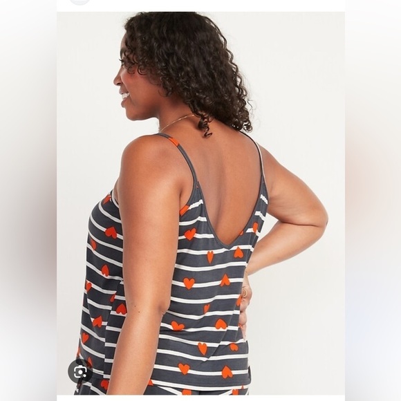 EUC Old Navy 2X Blue and White Striped Sleep Pajama Top with Red Hearts - Picture 2 of 12